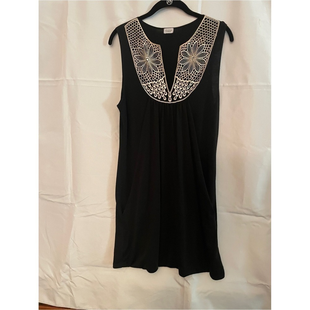 Charming Charlie Black Dress with Cream Embroidered Yoke